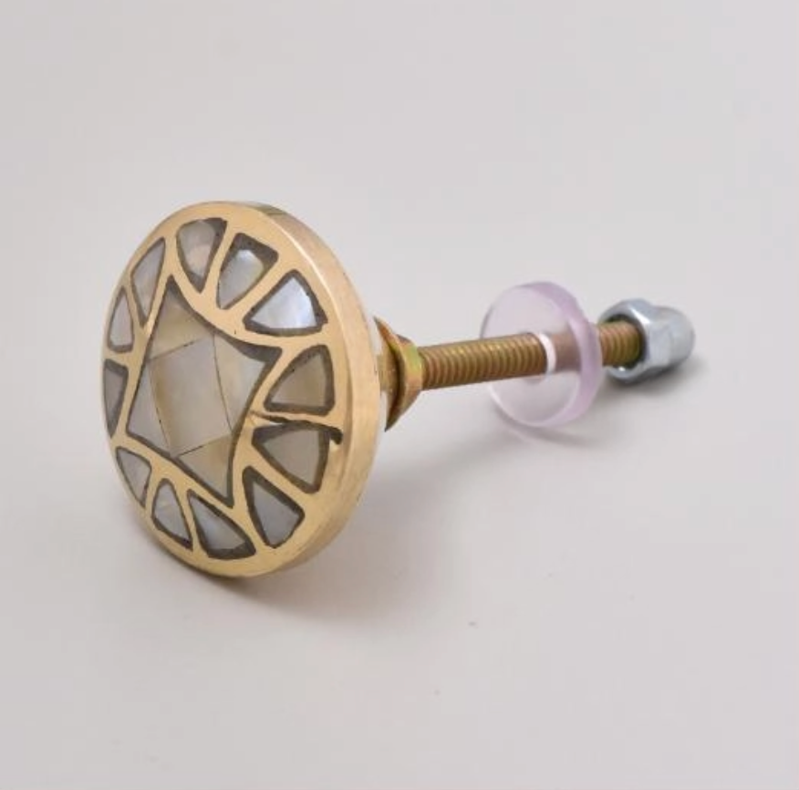 Brass and Mother of Pearl Embroidered Cabinet Drawer Knob, Modern Cabinet Hardware Shell Drawer Pull - Purdy Hardware - 