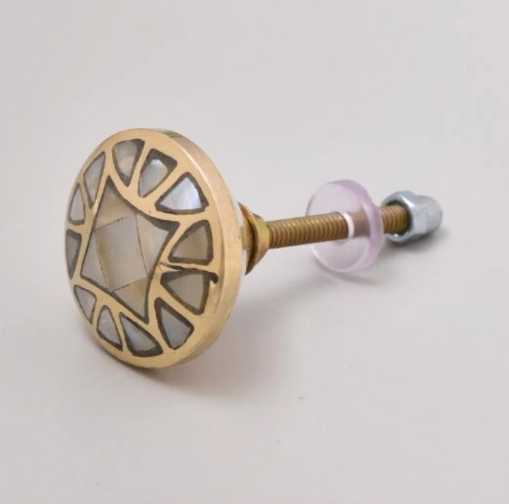 Brass and Mother of Pearl Embroidered Cabinet Drawer Knob, Modern Cabinet Hardware Shell Drawer Pull