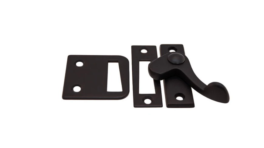 Oil Rubbed Bronze Casement window or storm screen latch with lever handle and 2 strikes - Right