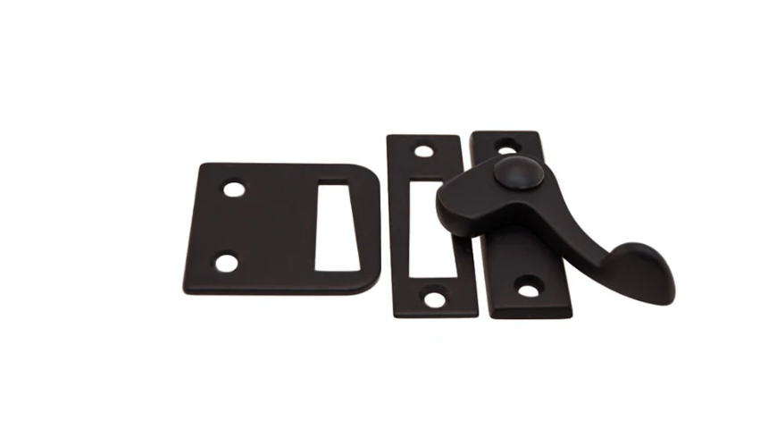 Oil Rubbed Bronze Casement window or storm screen latch with lever handle and 2 strikes - Right - Purdy Hardware - 