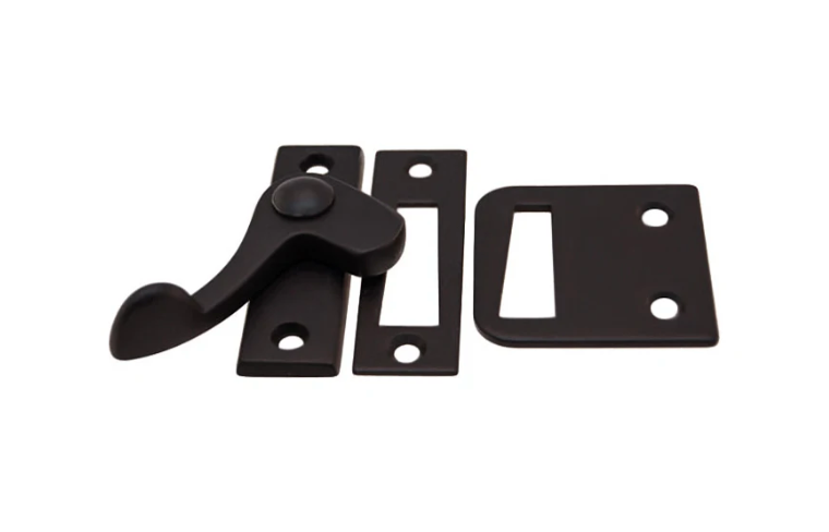 Oil Rubbed Bronze Casement window or storm screen latch with lever handle and 2 strikes - Left - Purdy Hardware - 