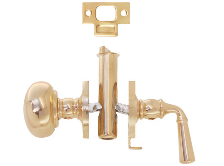 Polished Brass Screen Door Mortise Latch with Knob & Lever