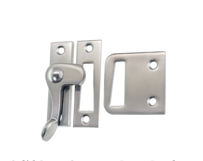 Brushed Nickel Casement window or storm screen latch with lever handle and 2 strikes - Left