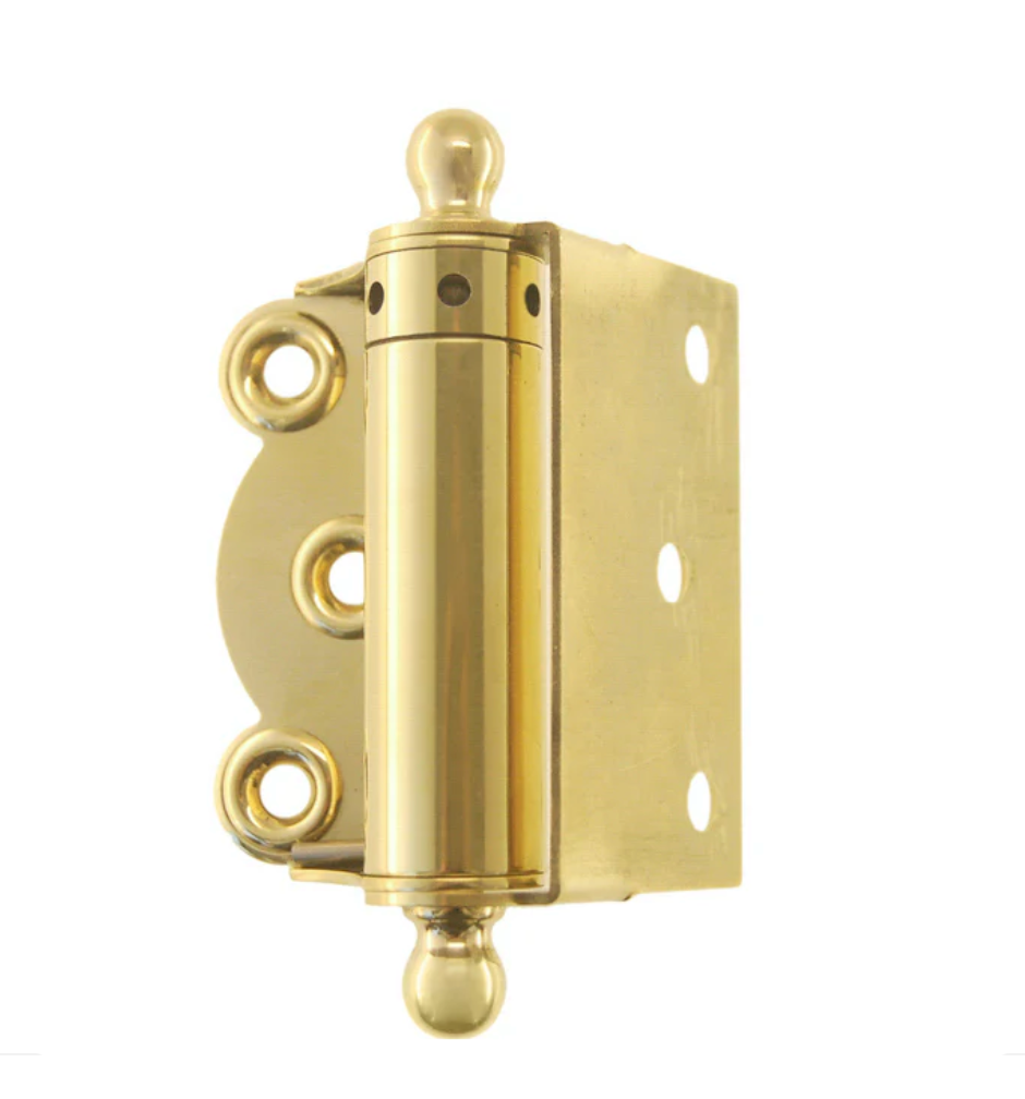 Polished Brass Half Surface Spring Door Hinge with Ball-Tips - Purdy Hardware - Door Hardware