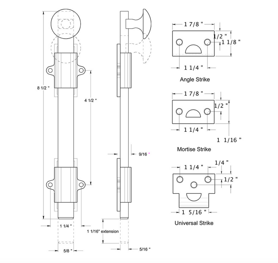 Polished Brass Transitional Surface Bolt Solid Brass for French Door & Doors