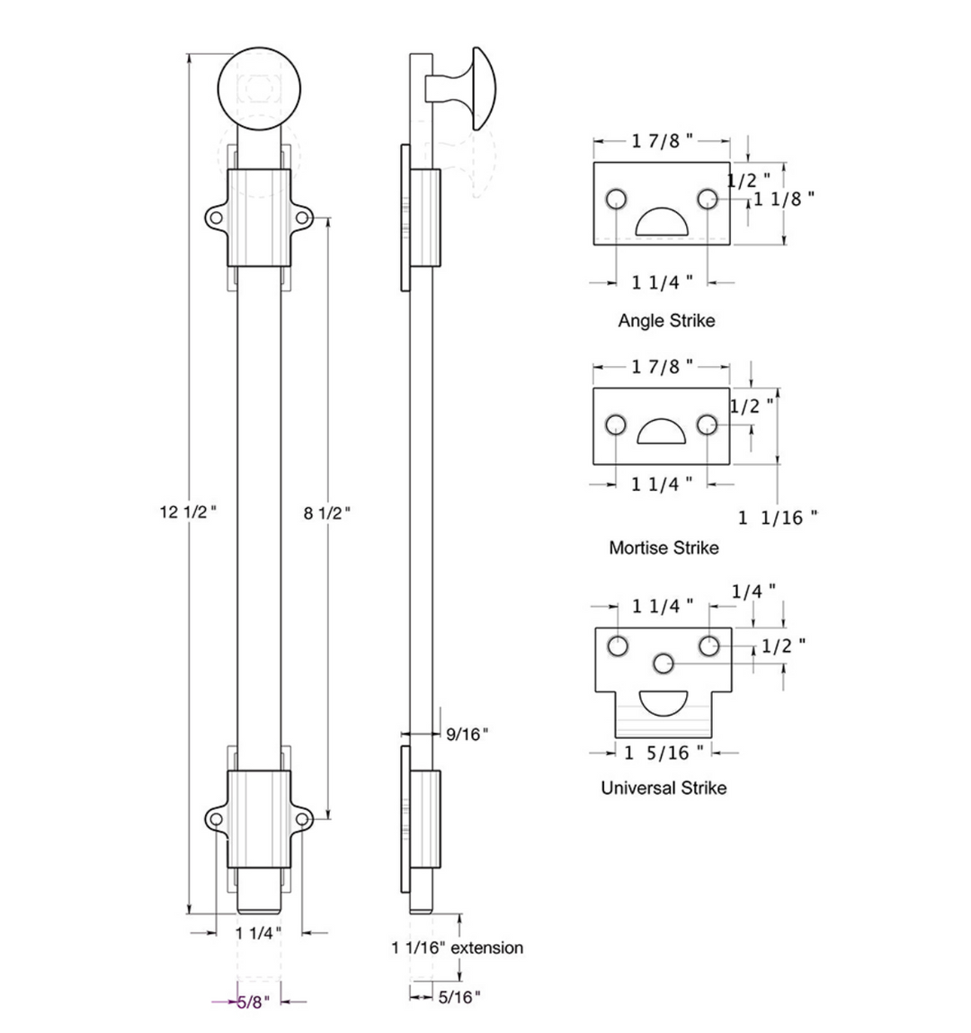 Polished Brass Transitional Surface Bolt Solid Brass for French Door & Doors
