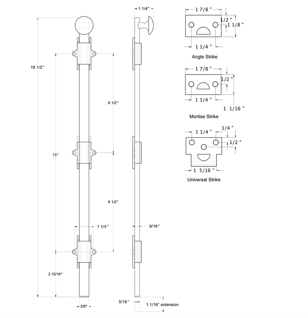 Polished Brass Transitional Surface Bolt Solid Brass for French Door & Doors