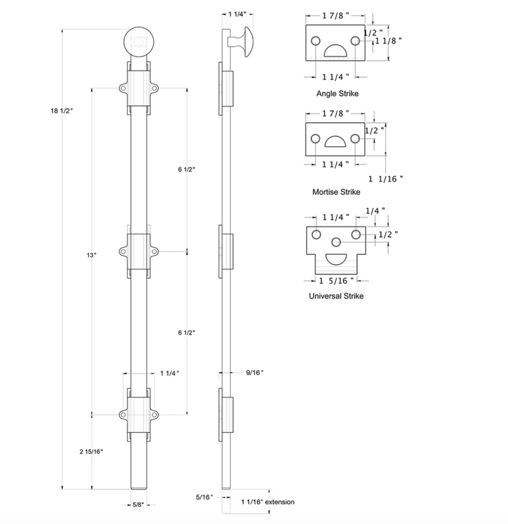 Polished Brass Transitional Surface Bolt Solid Brass for French Door & Doors