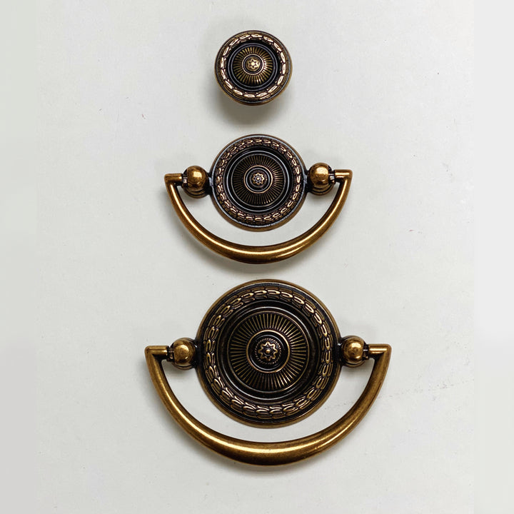 Circle Bail Ring "Alessia" Pull and Knob in Antique Brass