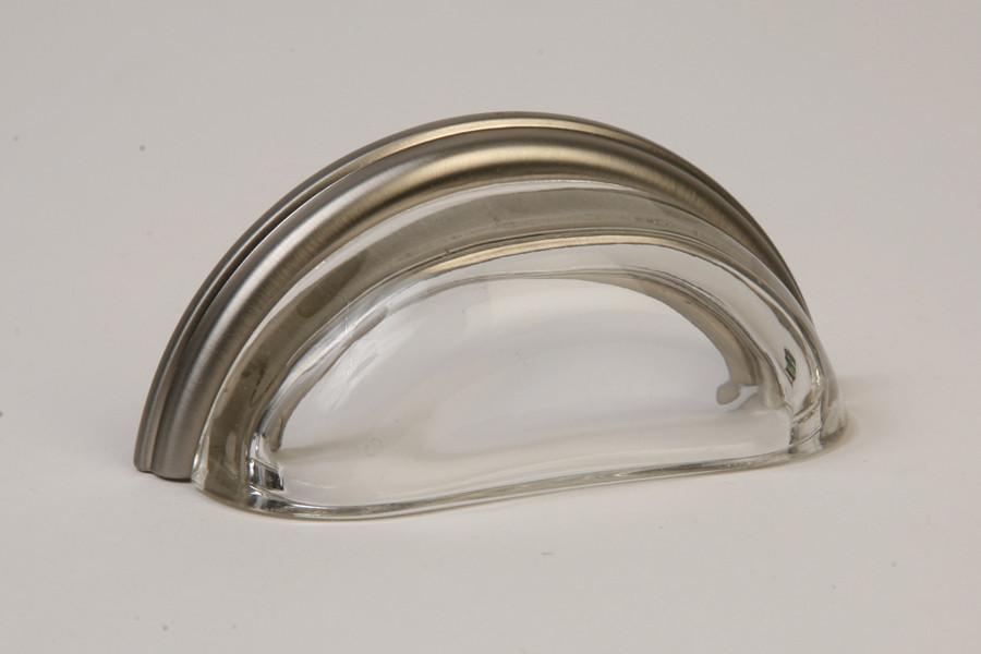 Lew's 3" Glass Cabinet Cup Pull (Clear/Brushed Nickel) [26-101] | Knobs