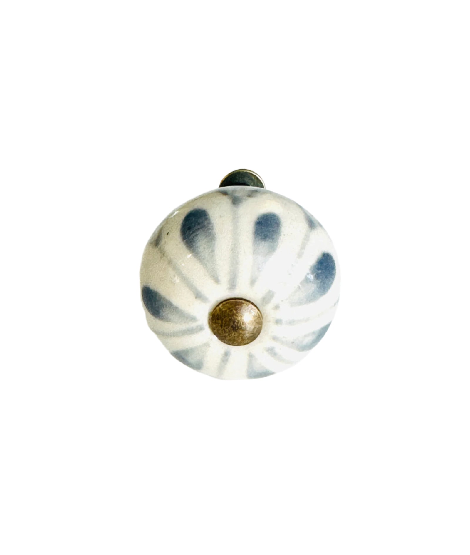 Dusty Blue Flower Ceramic Drawer Knob w/Antique Brass accent Cabinet Knob - Purdy Hardware - Knobs