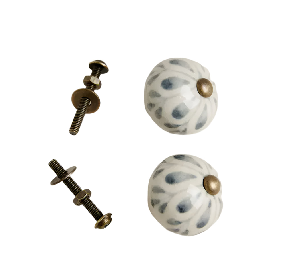 Dusty Blue Flower Ceramic Drawer Knob w/Antique Brass accent Cabinet K Purdy Hardware Dusty Blue Flower Ceramic Drawer Knob w/Antique Brass accent Cabinet K Purdy Hardware