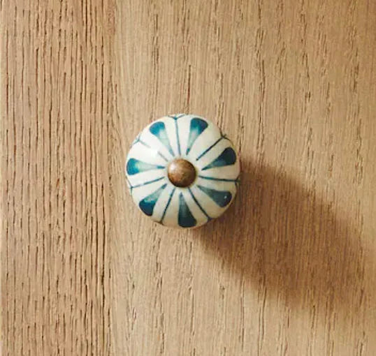 Dusty Green Flower Ceramic Drawer Knob w/Antique Brass accent Cabinet Knob - Purdy Hardware - Knobs