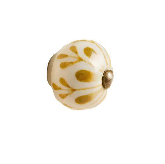 Dusty Old Gold Flower Ceramic Drawer Knob w/Antique Brass accent Cabinet Knob - Purdy Hardware - Knobs