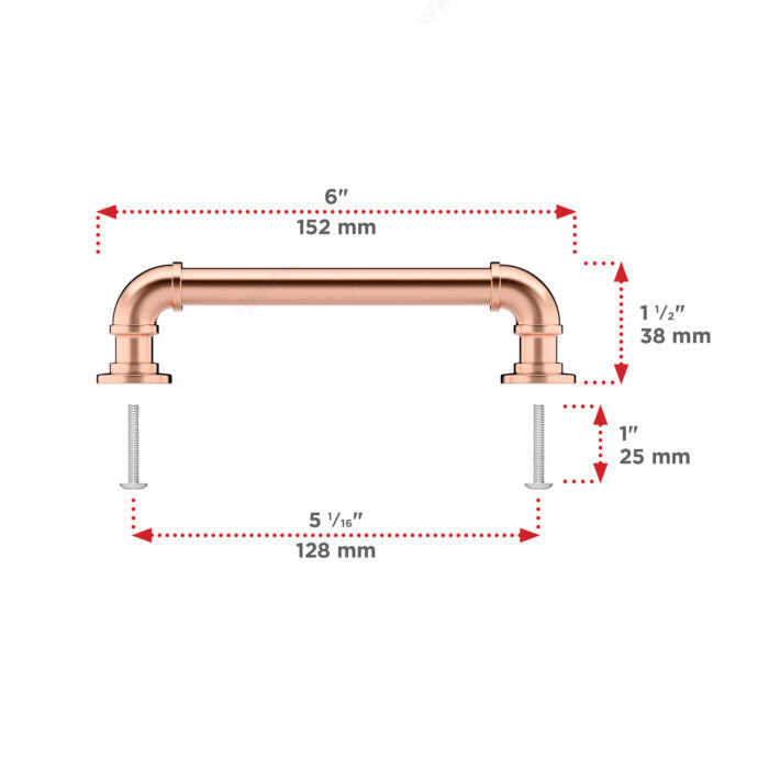 Rose Gold "Eklektikos" Pipe  Cabinet Knob & Drawer Pull