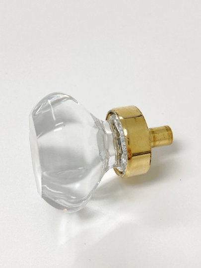 Unlacquered Polished Brass and Clear Glass Cabinet Knob and Drawer Pull - Purdy Hardware - 