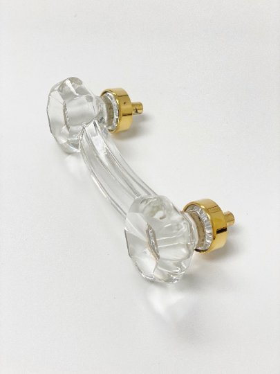 Unlacquered Polished Brass and Clear Glass Cabinet Knob and Drawer Pull - Purdy Hardware - 