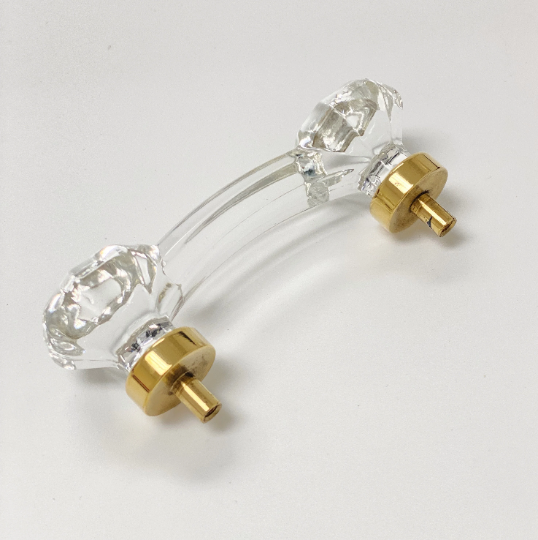 Unlacquered Polished Brass and Clear Glass Cabinet Knob and Drawer Pull - Purdy Hardware - 