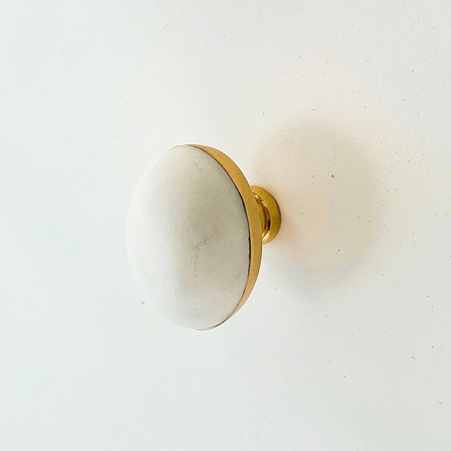 Brass & White Marble Egg Knob Drawer Hardware - Purdy Hardware - 