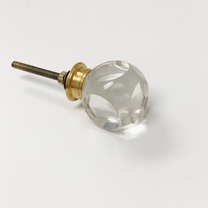 Clear Glass Ends Cut with Brass Base Cabinet Knob - Purdy Hardware - 