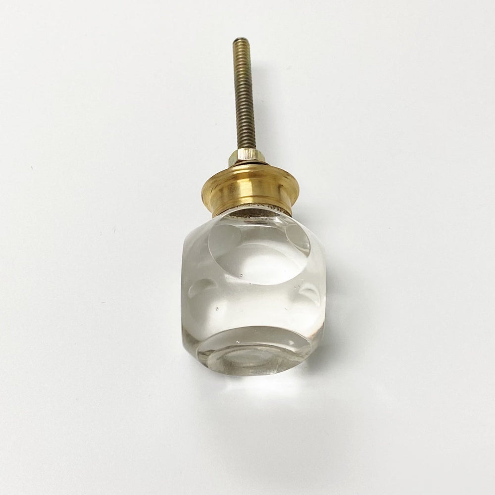Clear Glass Ends Cut with Brass Base Cabinet Knob - Purdy Hardware - 