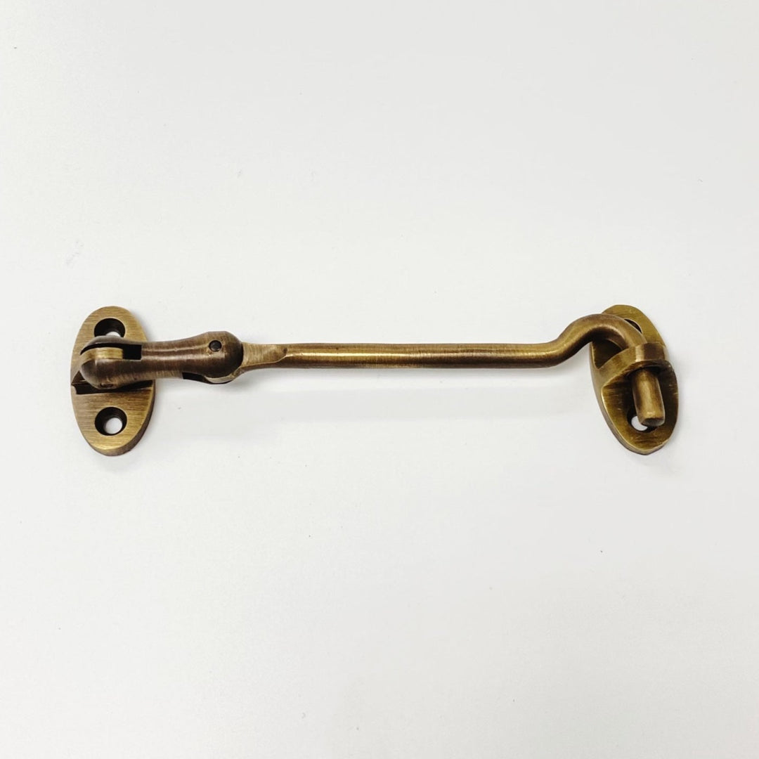Solid Antique Brass 4" Hook and Eye Lock | Brass Door Accessories - Purdy Hardware - Solid Brass Hook