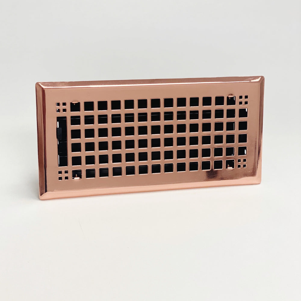 Decorative Polished Copper "Squares" Metal Register - Purdy Hardware - 