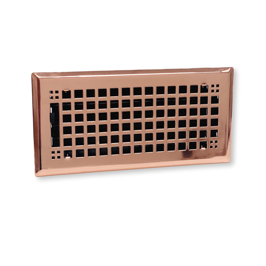 Decorative Polished Copper "Squares" Metal Register - Purdy Hardware - 