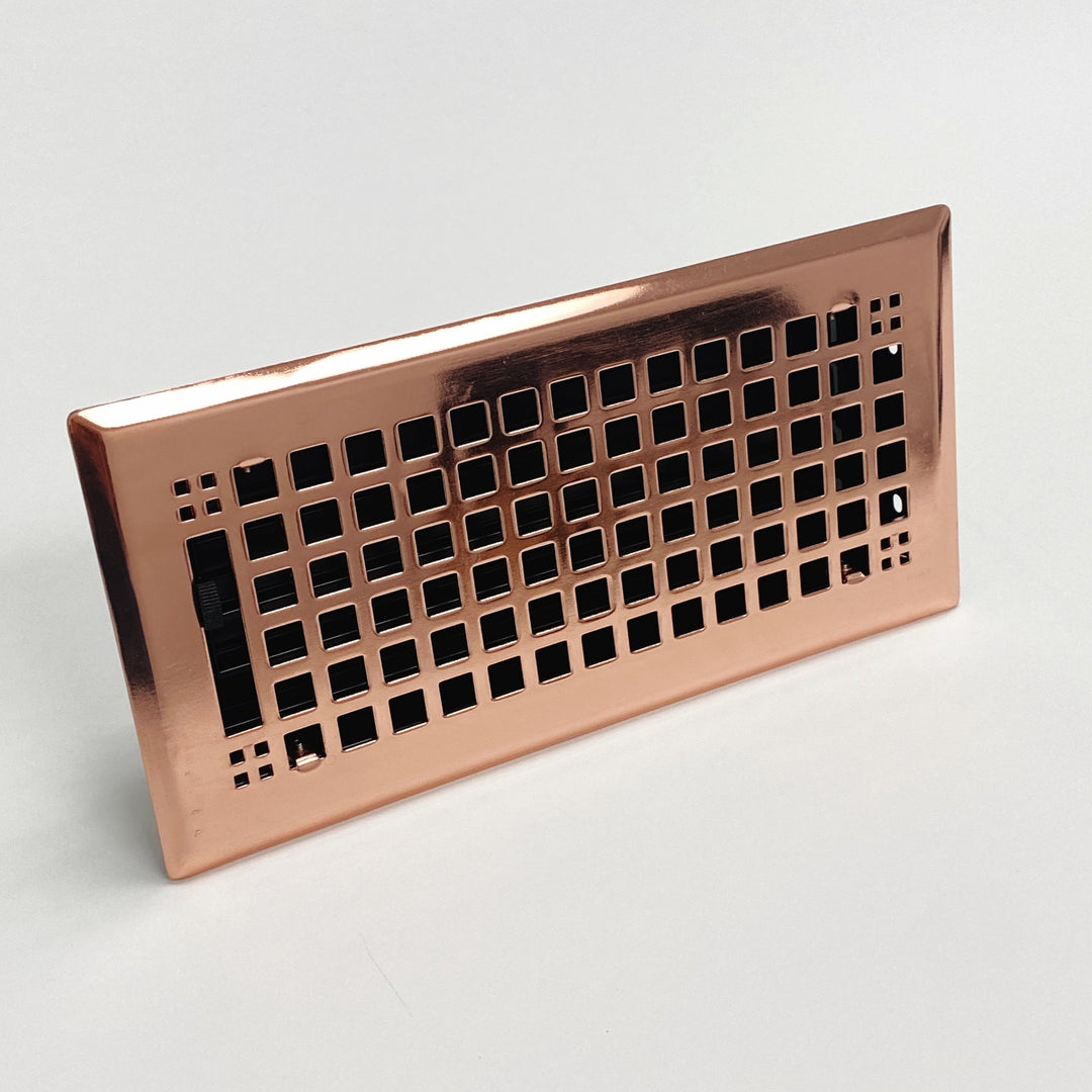 Decorative Polished Copper "Squares" Metal Register - Purdy Hardware - 