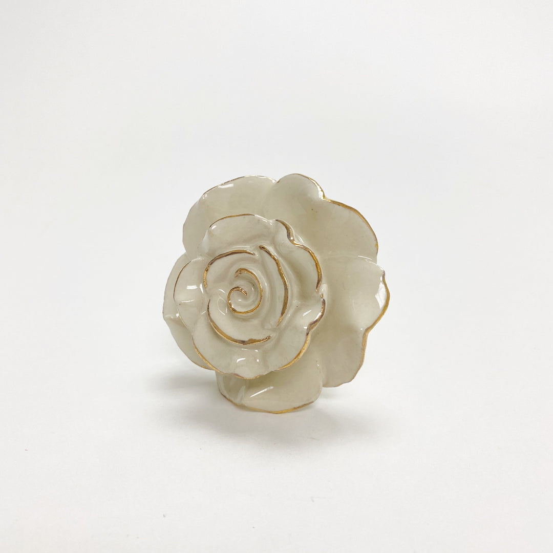 Ceramic Off-White and Golden Lines "Rosie" Cabinet Knob - Purdy Hardware - 