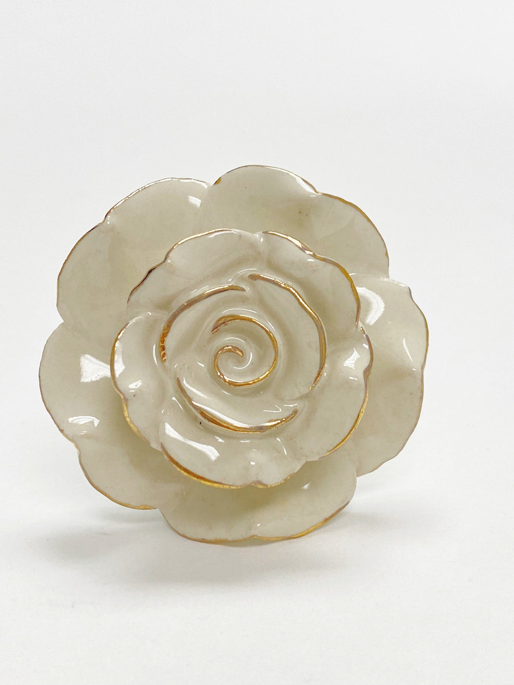 Ceramic Off-White and Golden Lines "Rosie" Cabinet Knob - Purdy Hardware - 