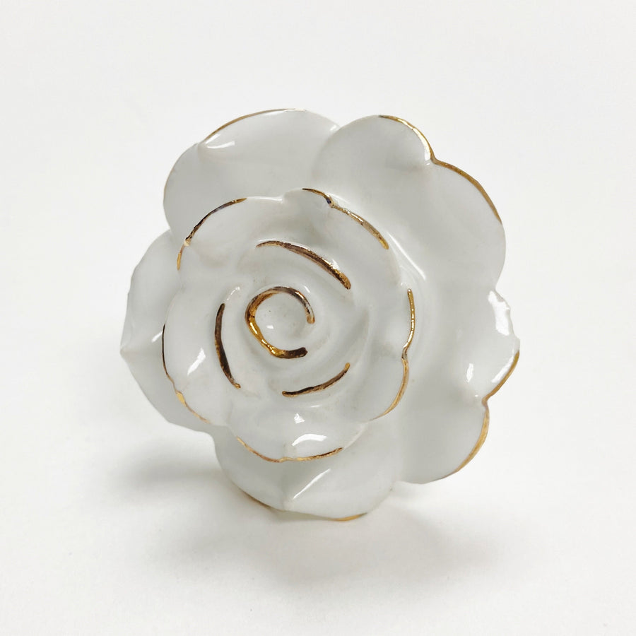 Ceramic White and Golden Finish lines "Rosie" Cabinet Knob - Purdy Hardware - 