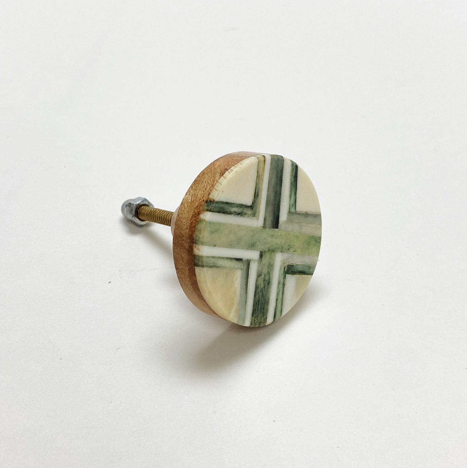 Bone Horn and Wood "Green Olive" Round Cabinet Drawer Knobs - Purdy Hardware - 