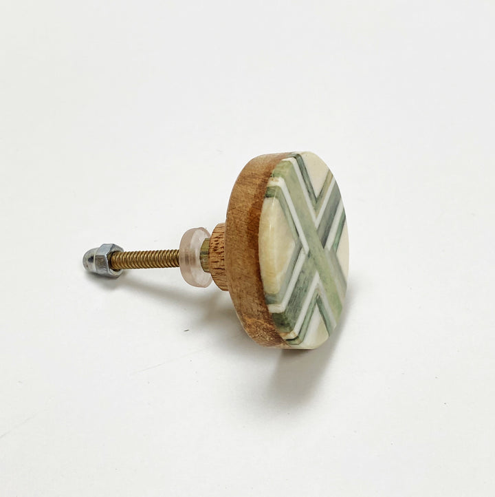 Bone Horn and Wood "Green Olive" Round Cabinet Drawer Knobs - Purdy Hardware - 