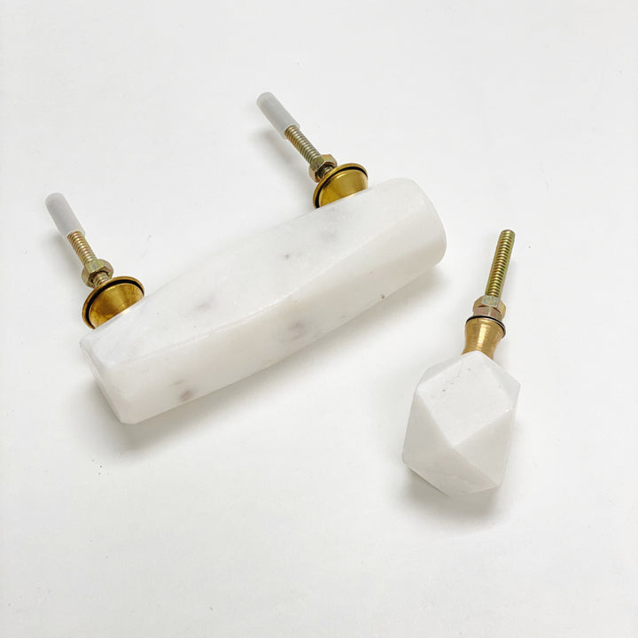 Hexagon Geometric Off White Marble Knob and Drawer Pull - Purdy Hardware - 