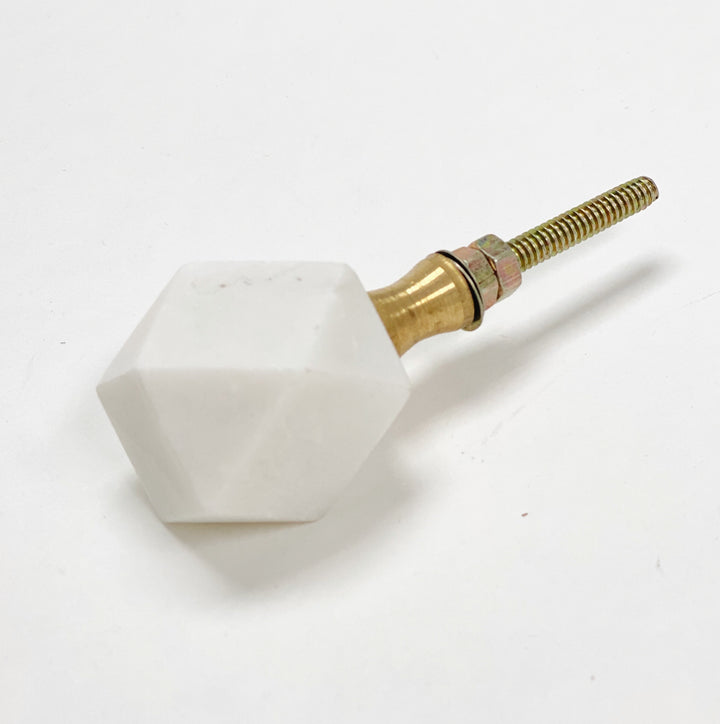 Hexagon Geometric Off White Marble Knob and Drawer Pull - Purdy Hardware - 