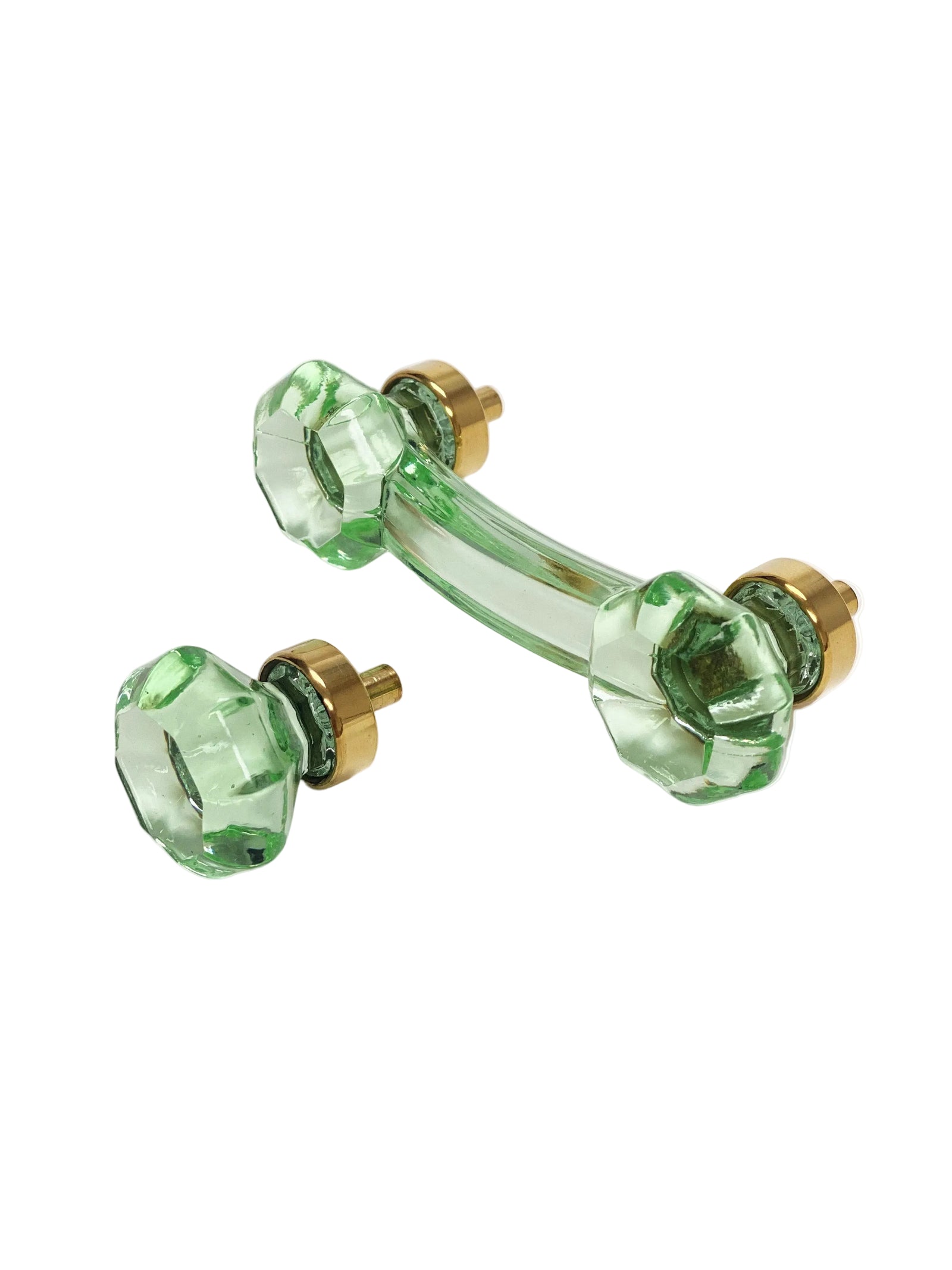 Unlacquered Polished Brass and Green Glass Cabinet Knob and Drawer Pull - Purdy Hardware - 