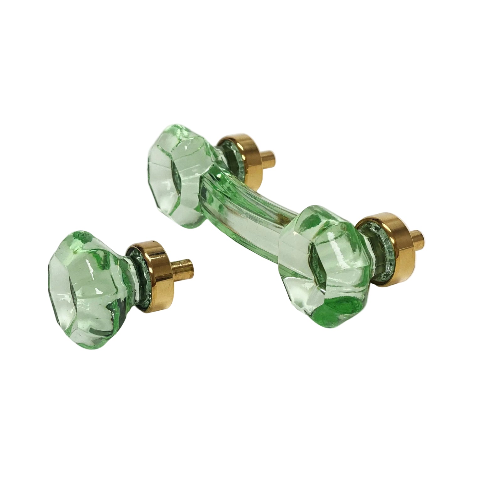 Unlacquered Polished Brass and Green Glass Cabinet Knob and Drawer Pull - Purdy Hardware - 