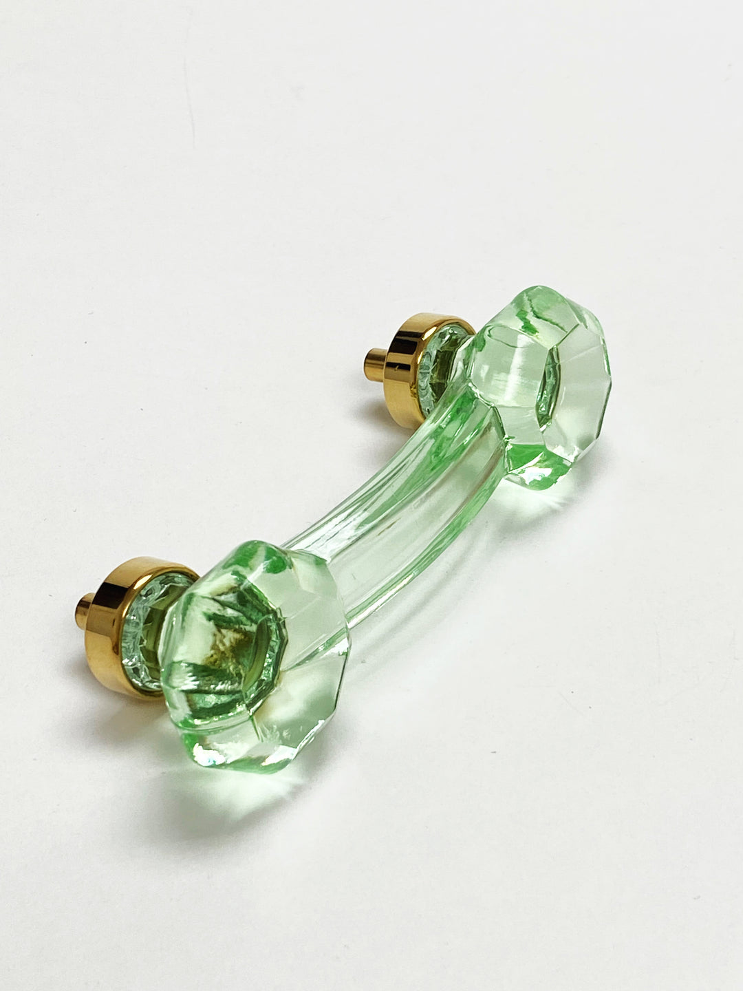 Unlacquered Polished Brass and Green Glass Cabinet Knob and Drawer Pull - Purdy Hardware - 