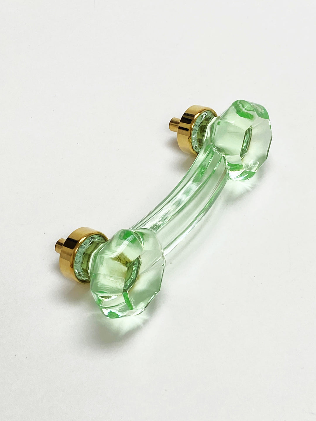 Unlacquered Polished Brass and Green Glass Cabinet Knob and Drawer Pull - Purdy Hardware - 