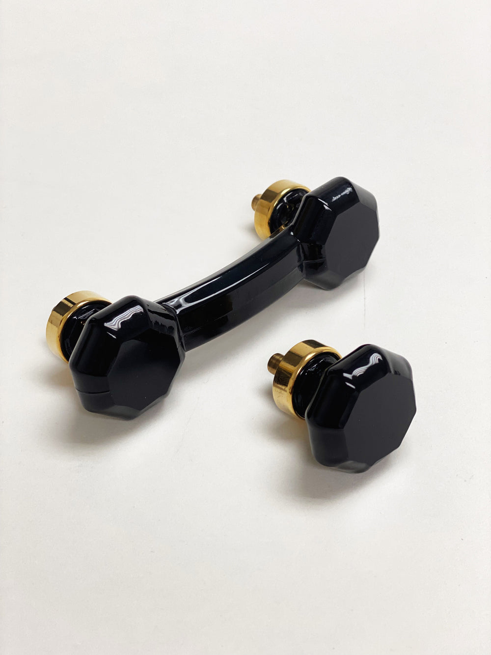 Unlacquered Polished Brass and Black Glass Cabinet Knob and Drawer Pull - Purdy Hardware - 