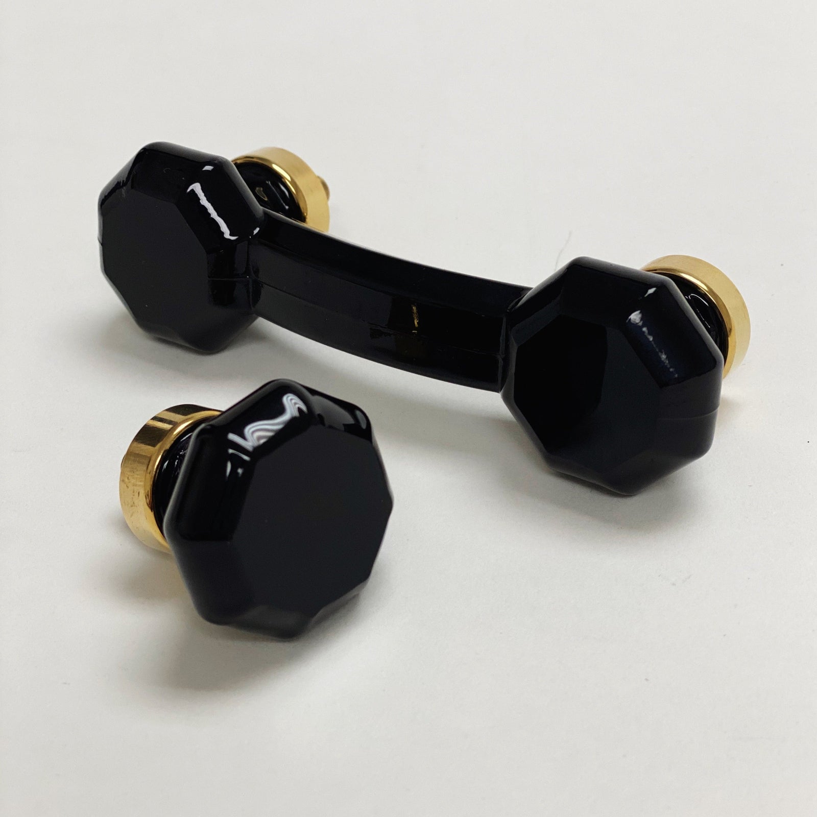 Unlacquered Polished Brass and Black Glass Cabinet Knob and Drawer Pull - Purdy Hardware - 