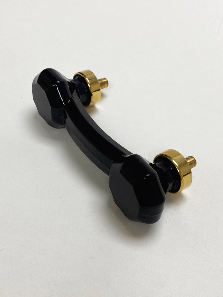 Unlacquered Polished Brass and Black Glass Cabinet Knob and Drawer Pull - Purdy Hardware - 