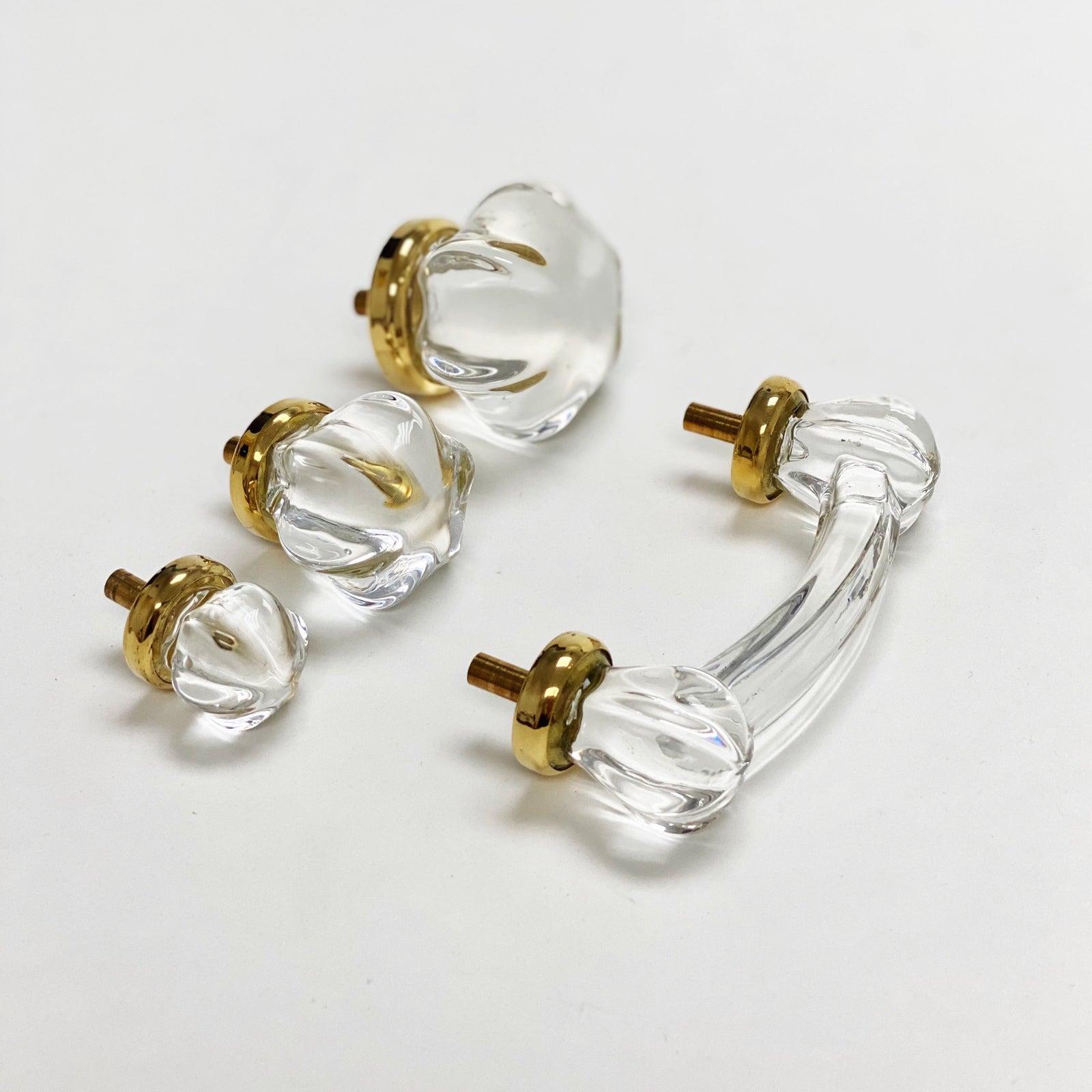 Unlacquered Polished Brass and Clear Glass Tulip Cabinet Knob and Drawer Pull - Purdy Hardware - 