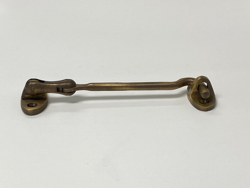 Solid Antique Brass 4" Hook and Eye Lock | Brass Door Accessories - Purdy Hardware - Solid Brass Hook
