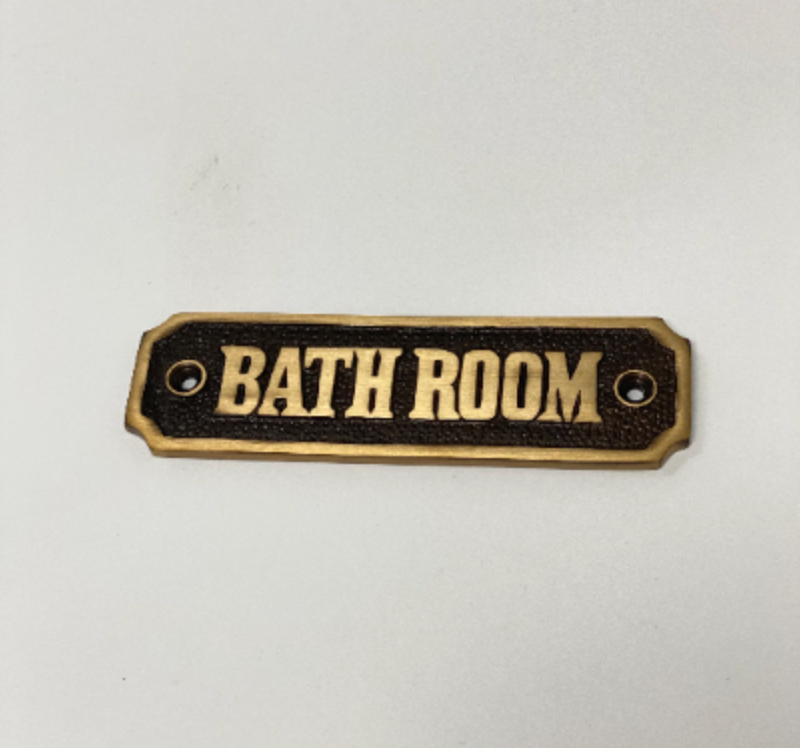 Antique Brass Door Sign Victorian Style "Bathroom" - Purdy Hardware - 