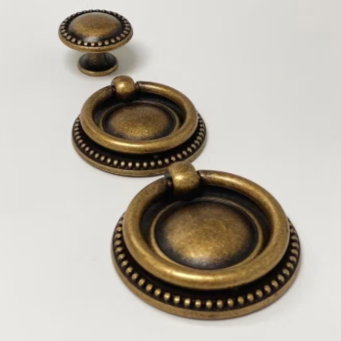 Antique Brass Dots Ring Pull and Cabinet Knob Large Ring Pull
