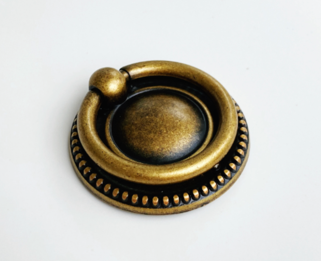 Antique Brass "Dots" Ring Pull and Cabinet Knob - Purdy Hardware - 