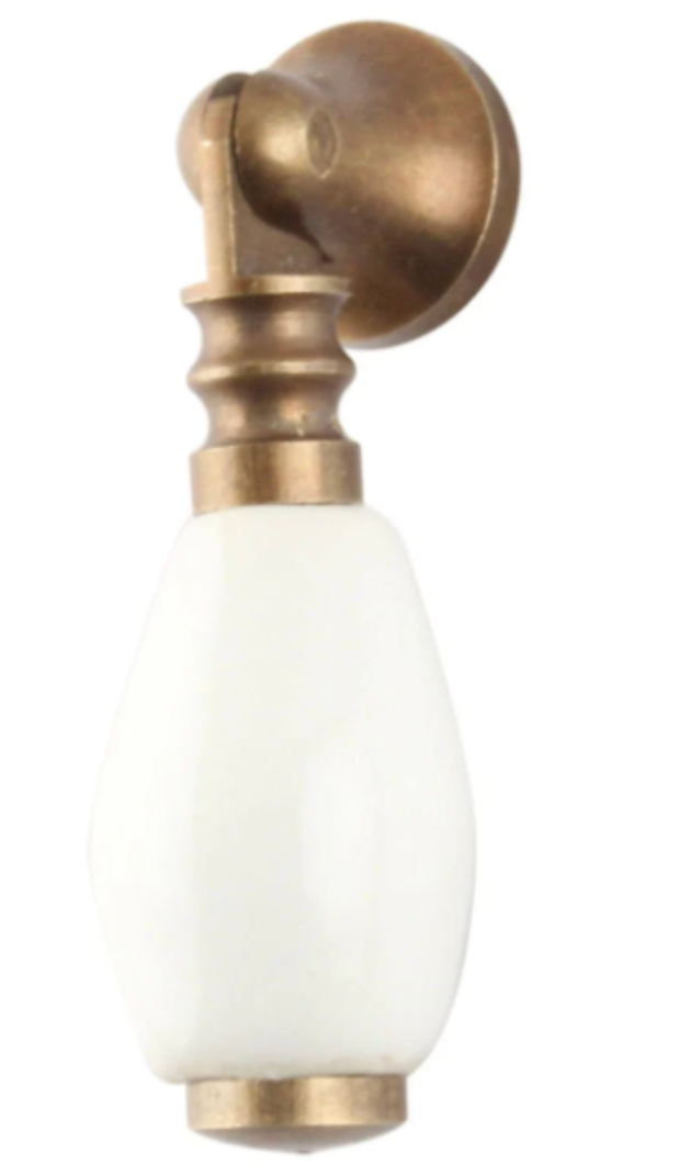 Antique Brass Drop Pull with Solid White Ceramic Detail - Purdy Hardware - Knbos