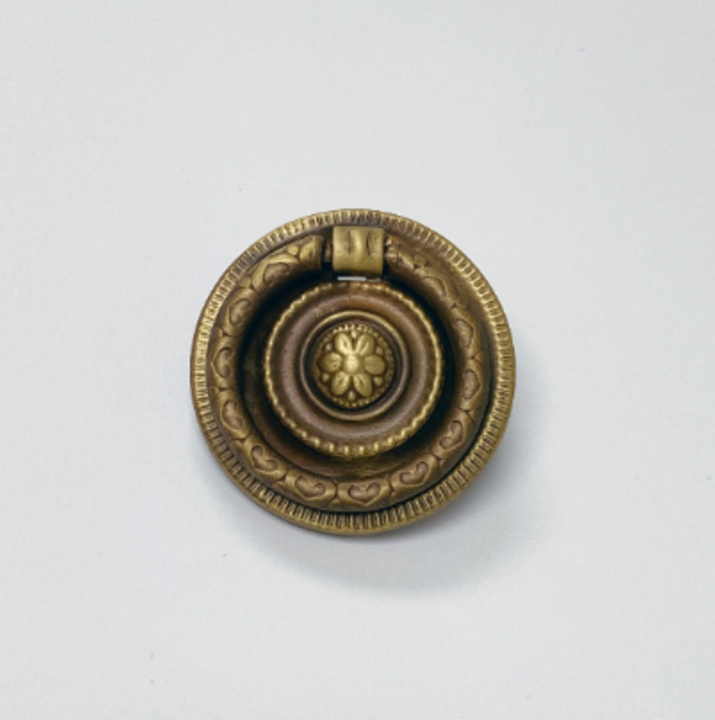 Antique Brass "Epoque" Ring Pull and Cabinet Knob - Purdy Hardware - 